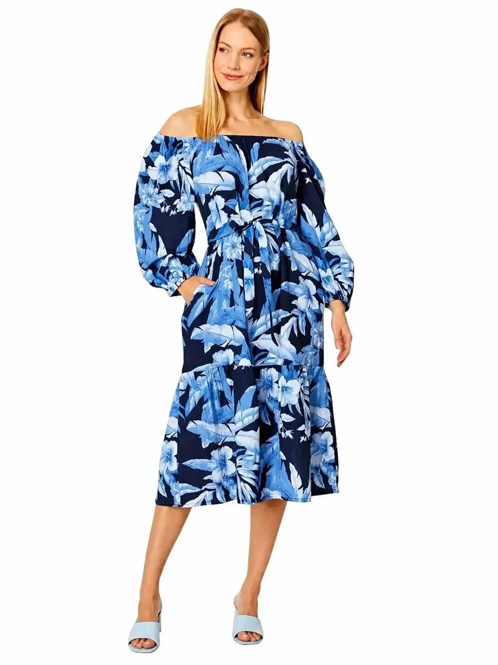 Tommy Bahama Daybreak Hibiscus Island Gauze Midi Dress Small NWT Off Shoulder